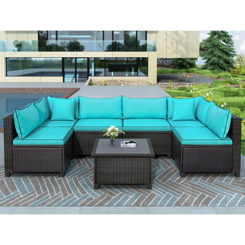 Longshore Tides Courtright 7 Piece Rattan Sectional Seating Group with